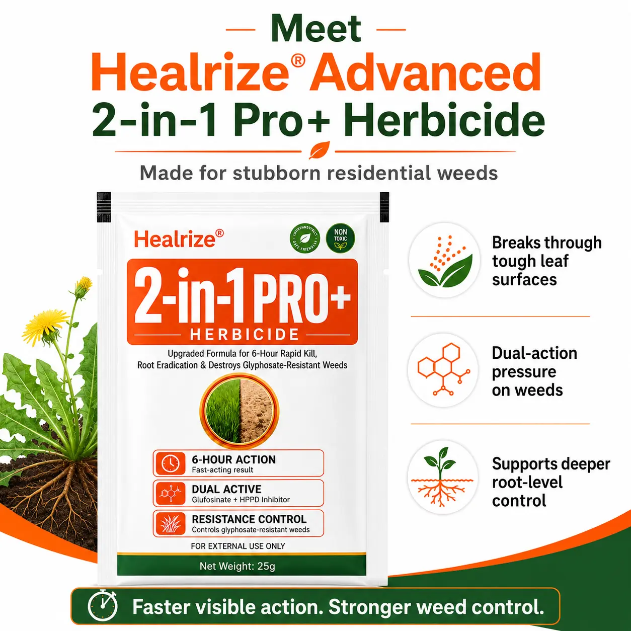 🏆🌱Healrize® Advanced 2-in-1 Pro+ Herbicide | Upgraded Formula for 6-Hour Rapid Kill, Root Eradication & Destroys Glyphosate-Resistant Weeds