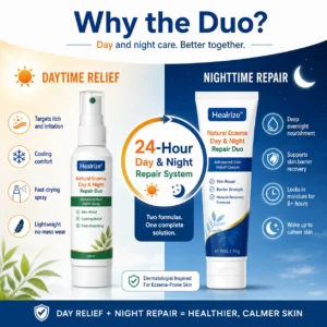 Healrize® Natural Eczema Day & Night Repair Duo – 100% Steroid-Free Soothing for Intense Itch & Barrier Repair