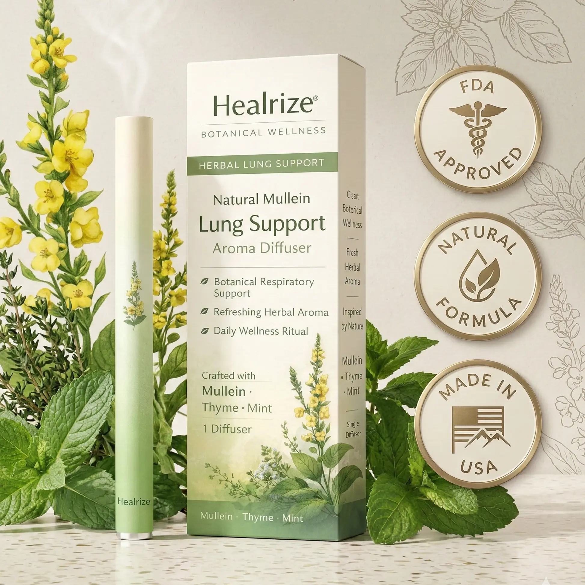 🍃Healrize® Natural Mullein Lung Support Aroma Diffuser——– Deep Lung Cleanse Support