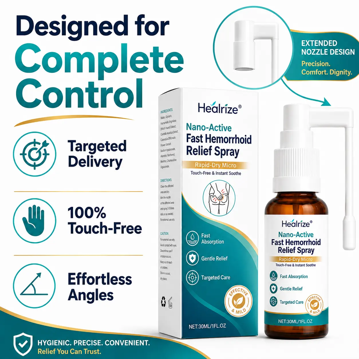 🌿👨⚕️Healrize® Nano-Active Fast Hemorrhoid Relief Spray | Rapid-Dry Micro-Mist with Essential Oils, Touch-Free & Instant Soothe