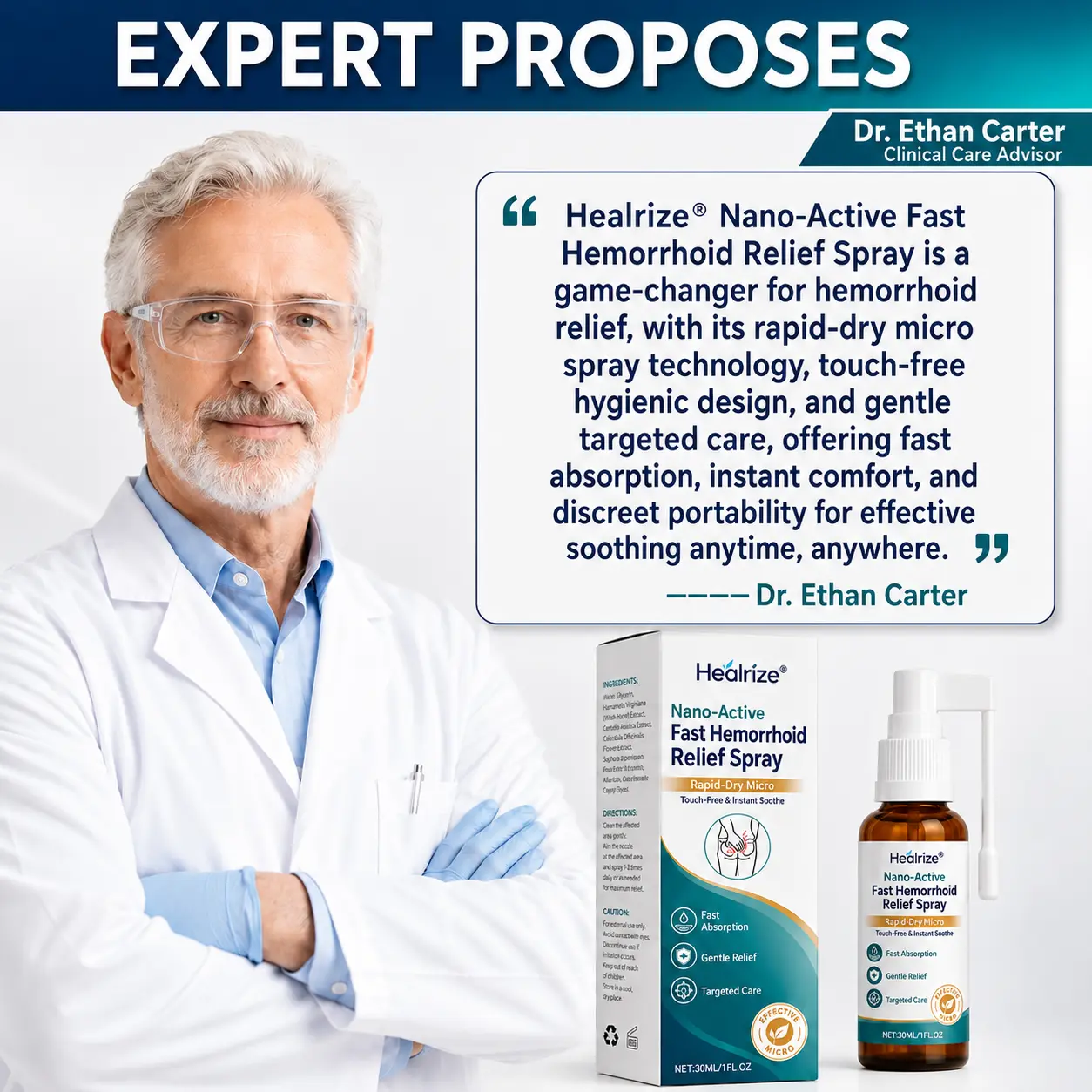 🌿👨⚕️Healrize® Nano-Active Fast Hemorrhoid Relief Spray | Rapid-Dry Micro-Mist with Essential Oils, Touch-Free & Instant Soothe