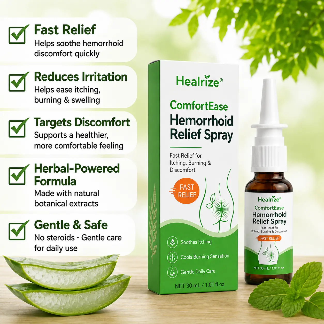 OFFICIAL
BRAND
Healrize® ComfortEase Hemorrhoid Relief Spray 🌿 – Fast Relief for Itching, Burning & Everyday Discomfort