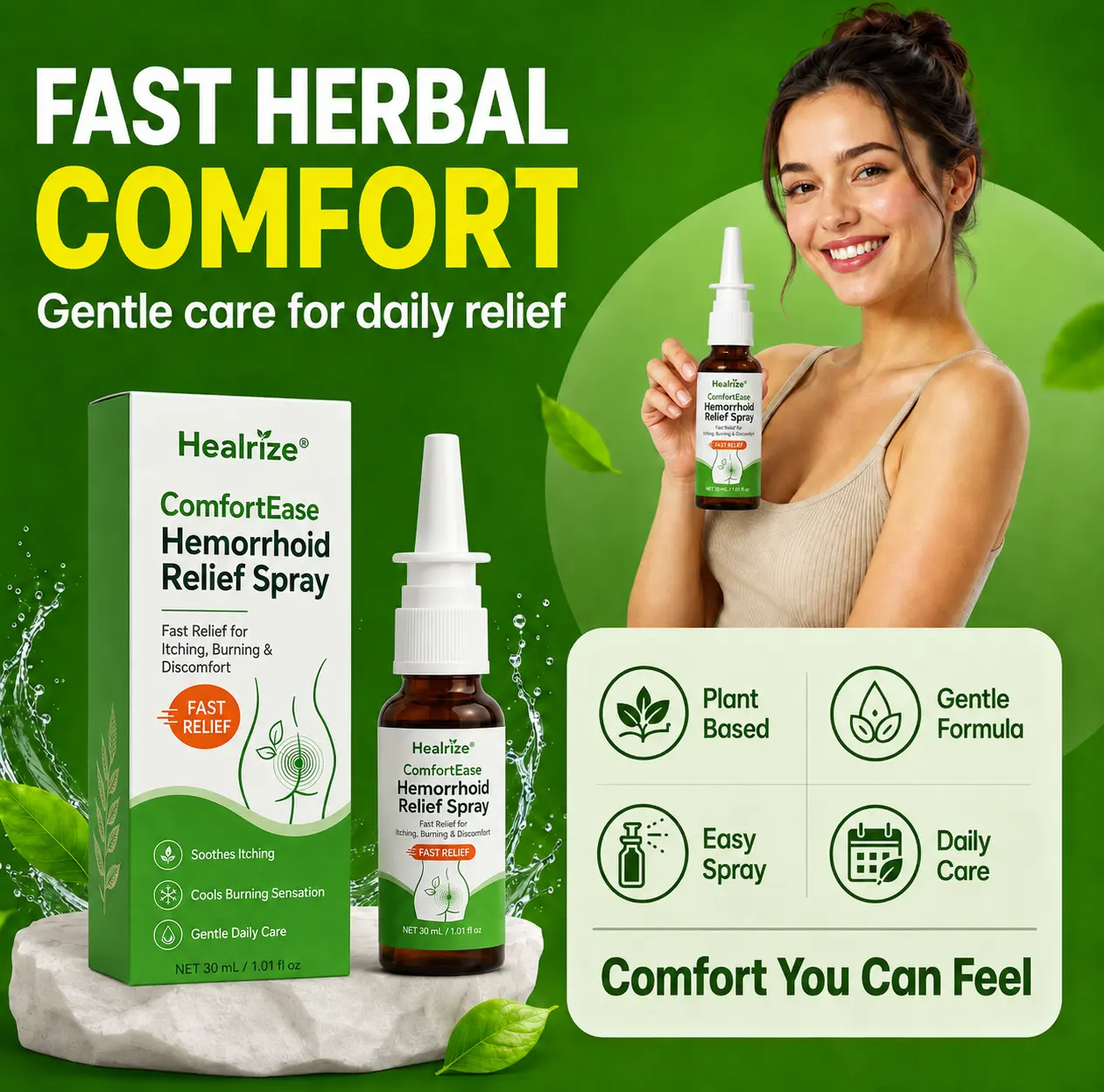 OFFICIAL
BRAND
Healrize® ComfortEase Hemorrhoid Relief Spray 🌿 – Fast Relief for Itching, Burning & Everyday Discomfort