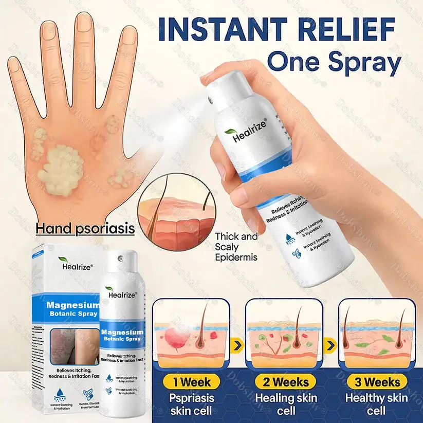 OFFICIAL
BRAND
Healrize® Magnesium Botanic Spray – Advanced Skin Recovery for Psoriasis & Eczema | Rapid Soothing, Steroid-Free
